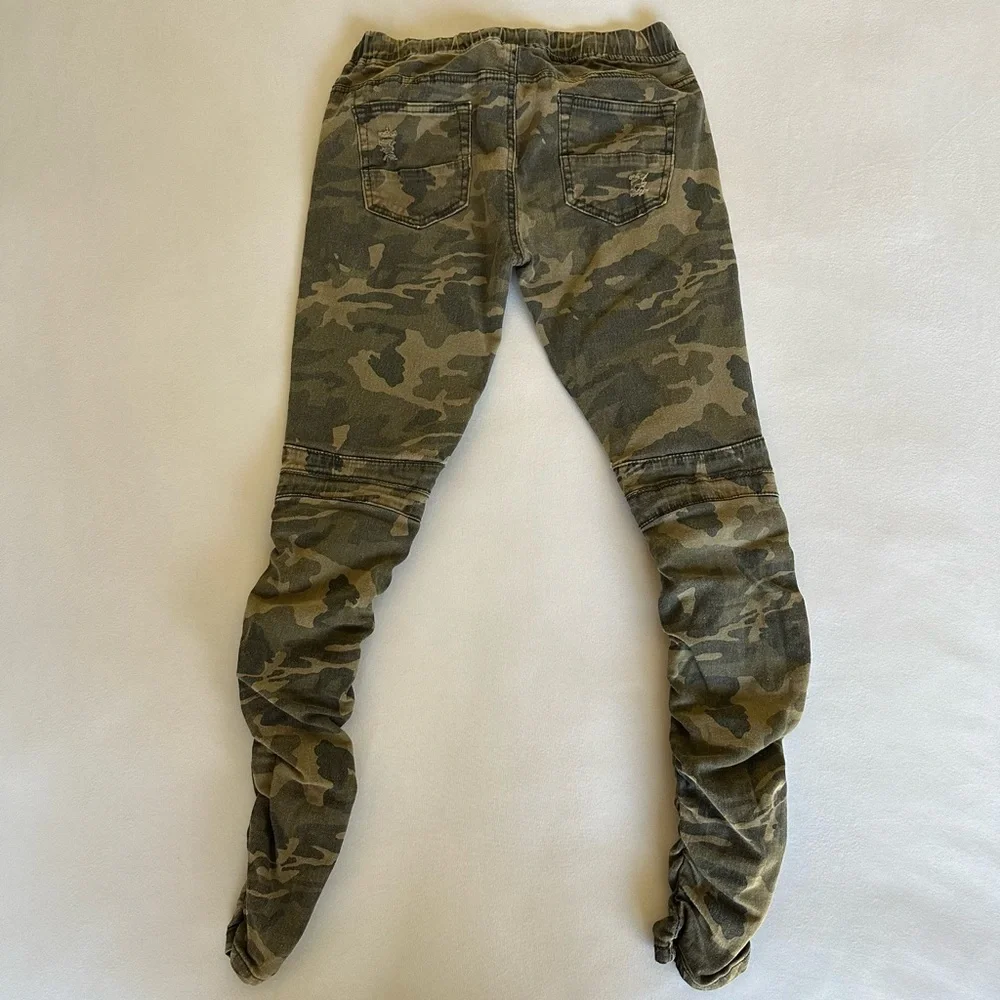 american bazi camo light denim distressed moto tie front cinched leggings - Picture 3 of 4